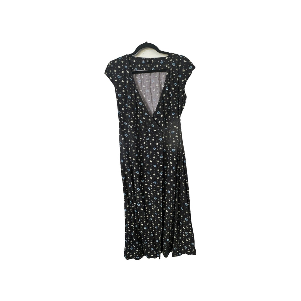 J Crew Mercantile Easy Wrap Black Blue White Floral Daisy Dress Size Small
